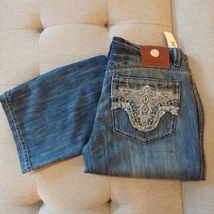 Antik Denim Bronson button fly distressed blue jeans 36W 34L NWT